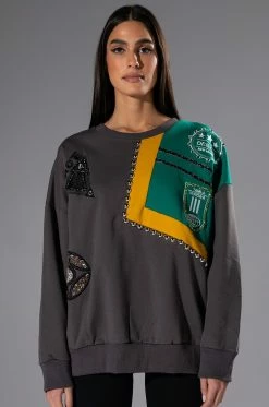 NALLY EMBELLISHED COLORBLOCK CREW NECK SWEATSHIRT