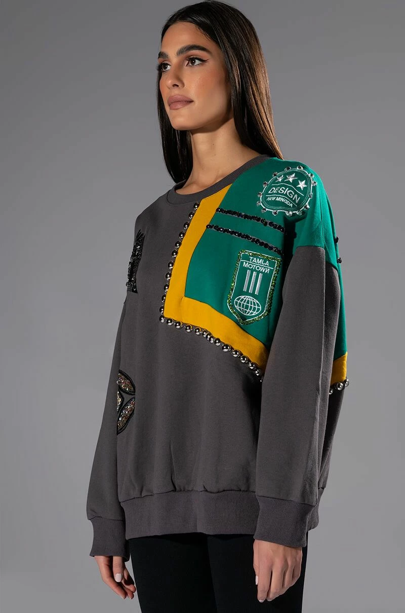 NALLY EMBELLISHED COLORBLOCK CREW NECK SWEATSHIRT - Image 2