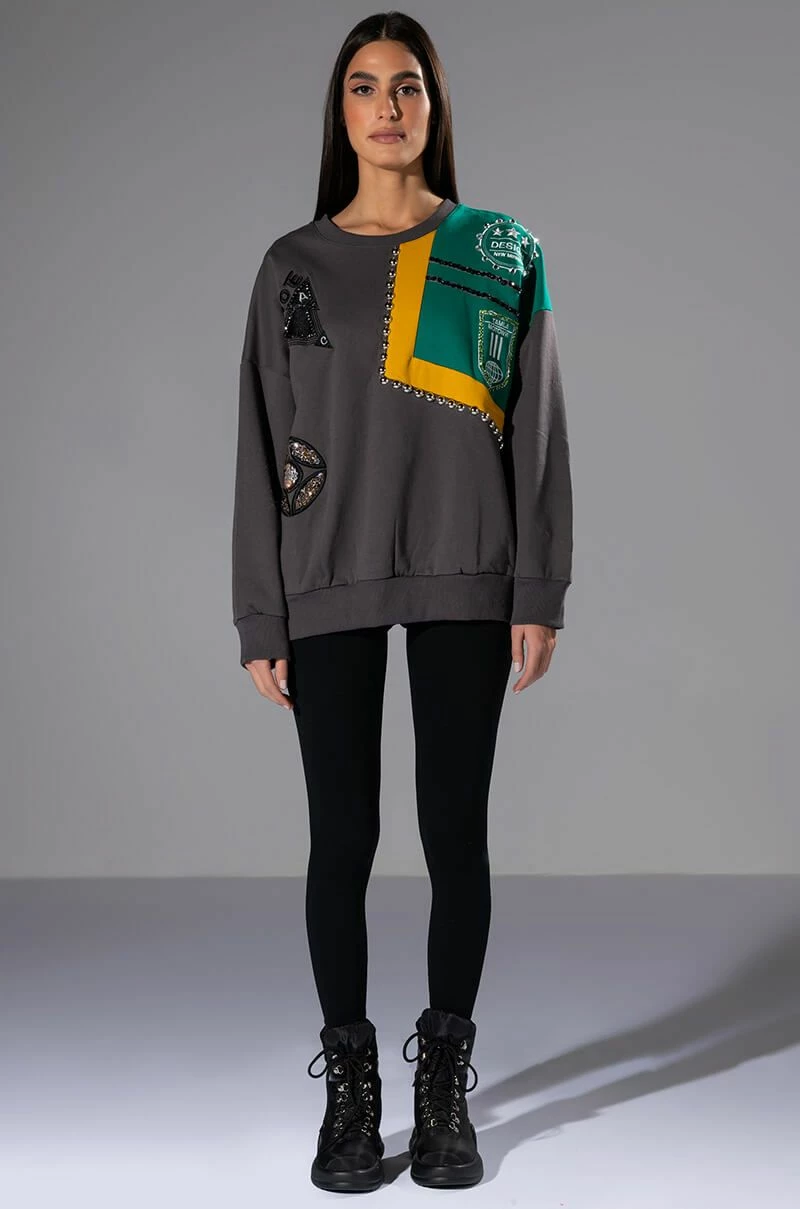 NALLY EMBELLISHED COLORBLOCK CREW NECK SWEATSHIRT - Image 3