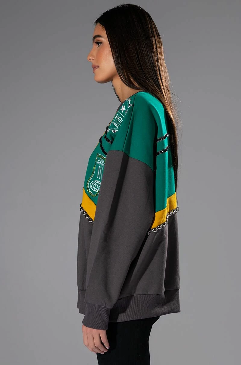 NALLY EMBELLISHED COLORBLOCK CREW NECK SWEATSHIRT - Image 5