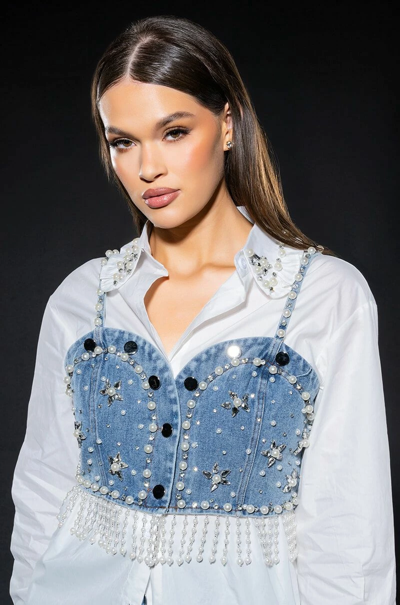 NASHVILLE NIGHTS EMBELLISHED BUTTON DOWN TOP - Image 2