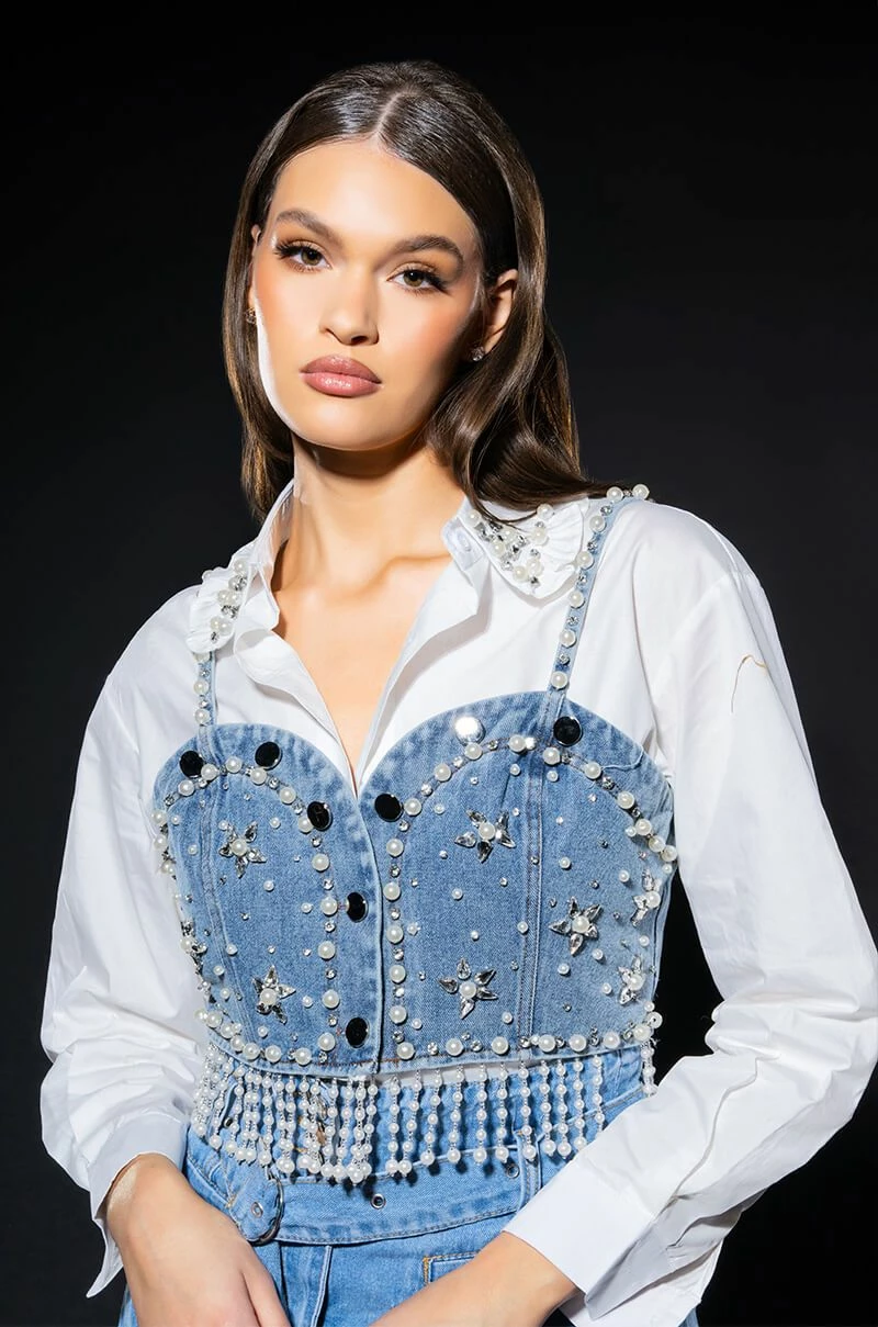 NASHVILLE NIGHTS EMBELLISHED BUTTON DOWN TOP - Image 3