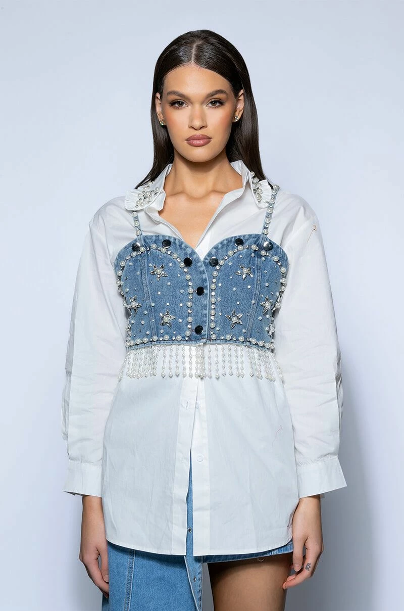NASHVILLE NIGHTS EMBELLISHED BUTTON DOWN TOP - Image 6