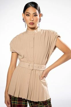 NEW ME PLEATED BUTTON DOWN BLOUSE