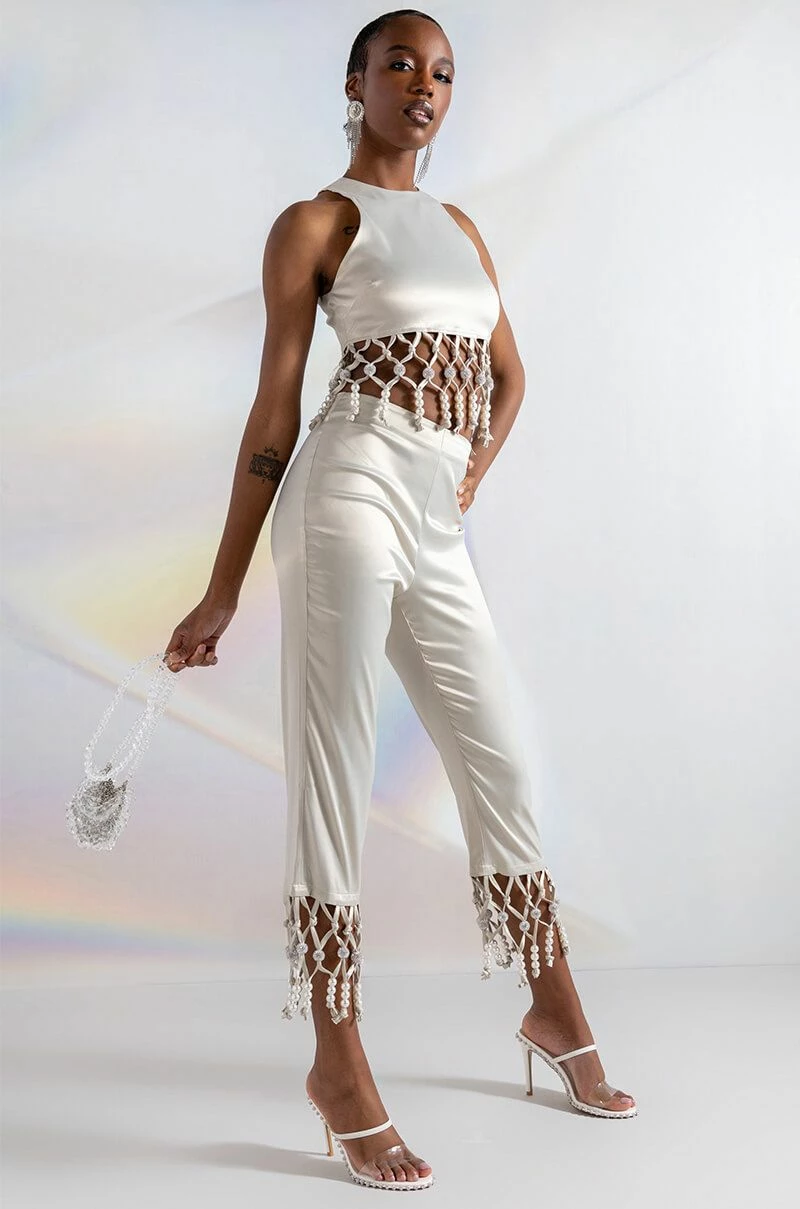 NEXT STOP CANNES BEADED TRIM SLEEVELESS SATIN BLOUSE - Image 2