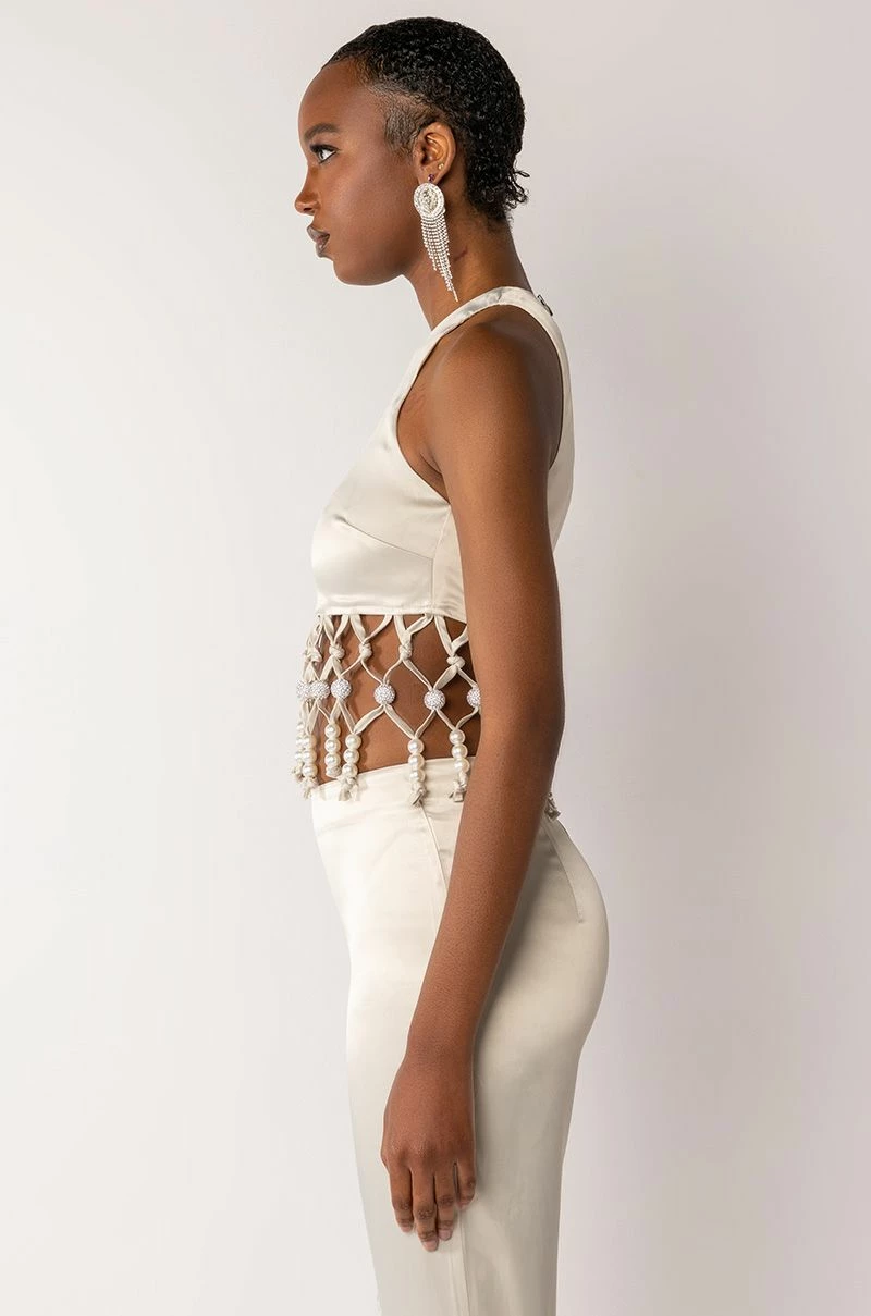 NEXT STOP CANNES BEADED TRIM SLEEVELESS SATIN BLOUSE - Image 5
