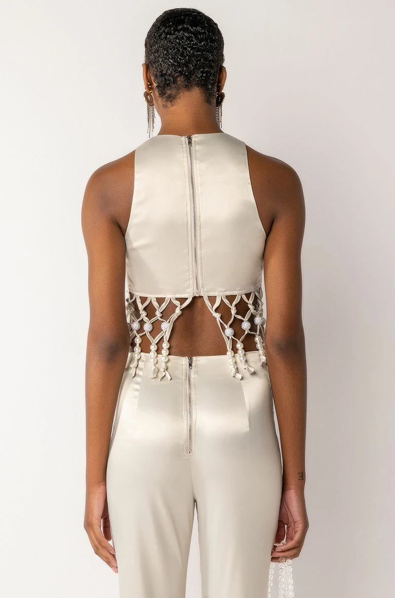 NEXT STOP CANNES BEADED TRIM SLEEVELESS SATIN BLOUSE - Image 6