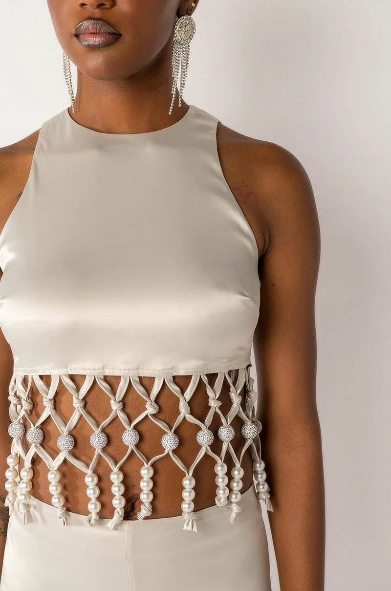 NEXT STOP CANNES BEADED TRIM SLEEVELESS SATIN BLOUSE - Image 7