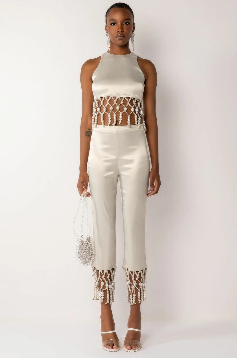 NEXT STOP CANNES BEADED TRIM SLEEVELESS SATIN BLOUSE - Image 8