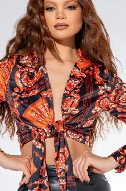 NO LETTING GO TIE FRONT SATIN BLOUSE