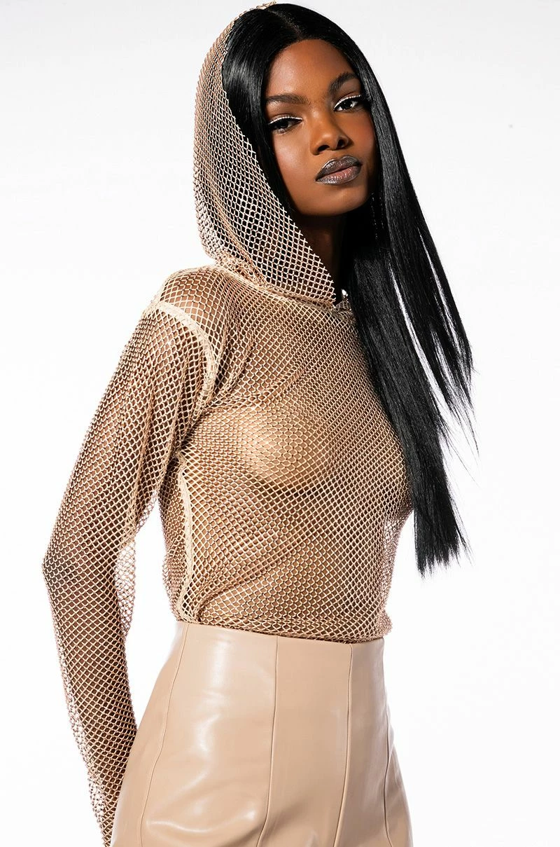 NORTH STAR RHINESTONE MESH HOODED TOP - Image 6
