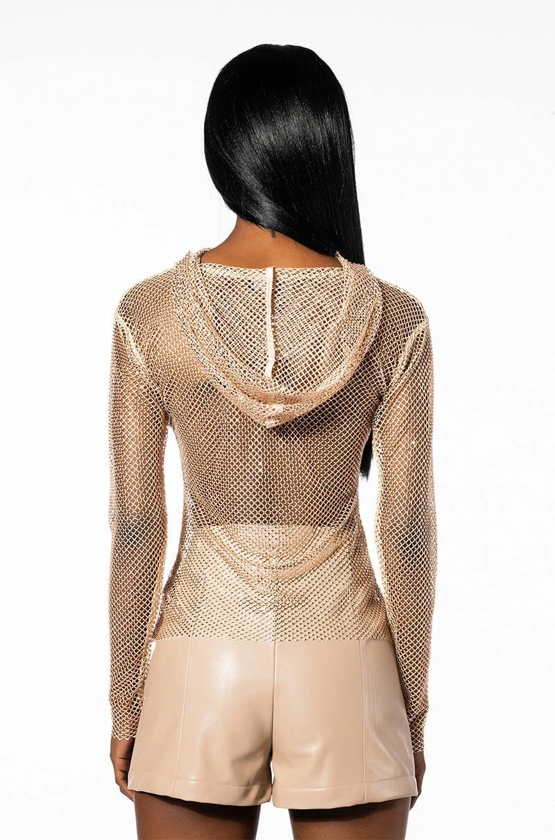 NORTH STAR RHINESTONE MESH HOODED TOP - Image 3