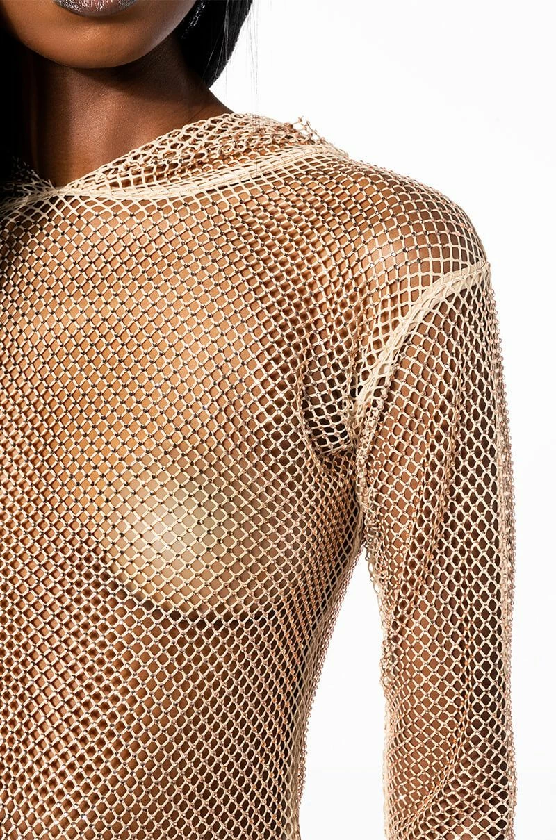 NORTH STAR RHINESTONE MESH HOODED TOP - Image 4