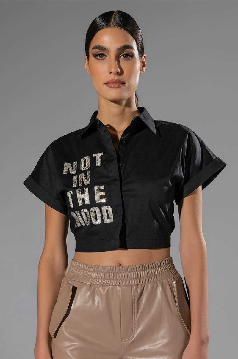 NOT IN THE MOOD CROPPED BUTTON DOWN BLOUSE - Image 5