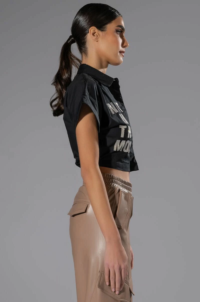 NOT IN THE MOOD CROPPED BUTTON DOWN BLOUSE - Image 10