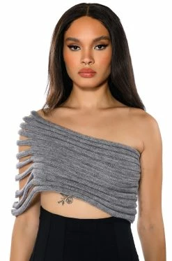 ONE SHOULDER RIB KNIT LAYERING TUBE TOP