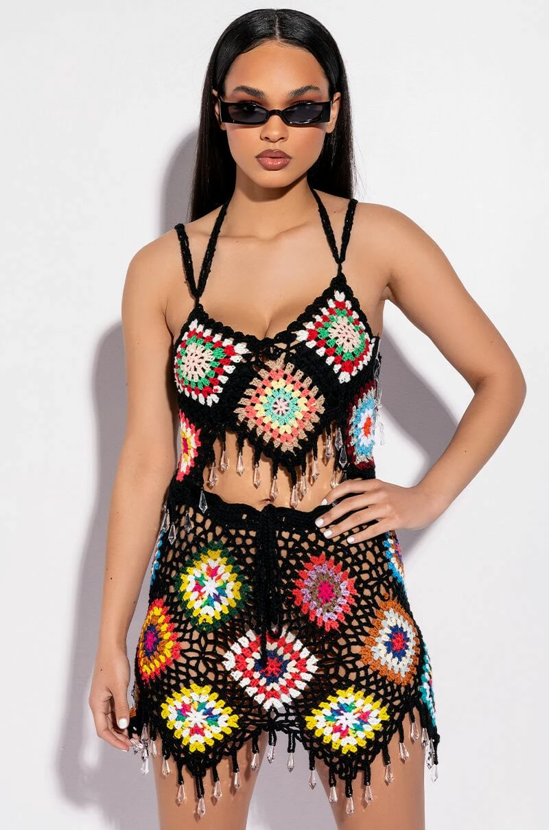 PACK YOUR BAGS RHINESTONE TRIM CROCHET CROP TOP - Image 2