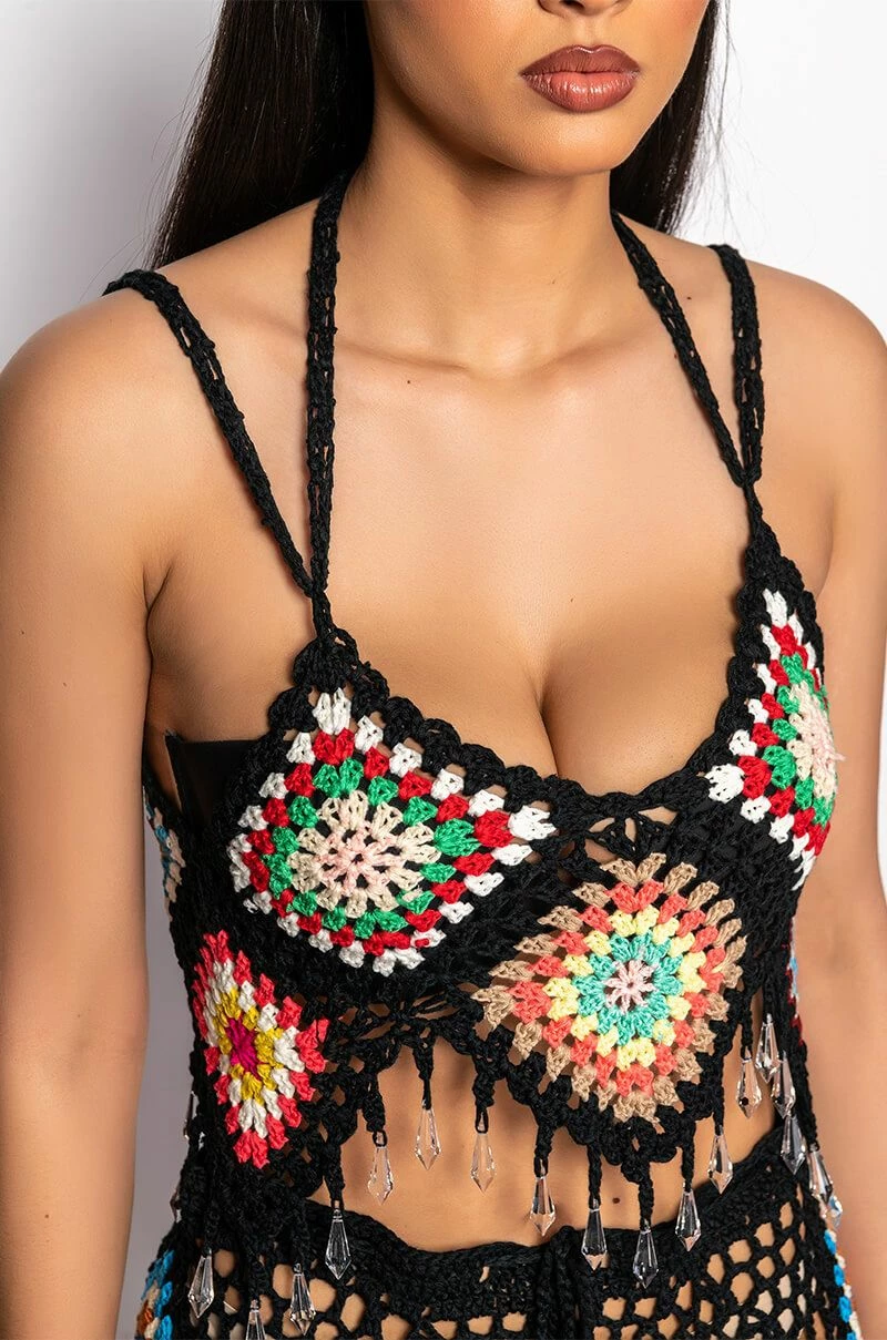 PACK YOUR BAGS RHINESTONE TRIM CROCHET CROP TOP - Image 7