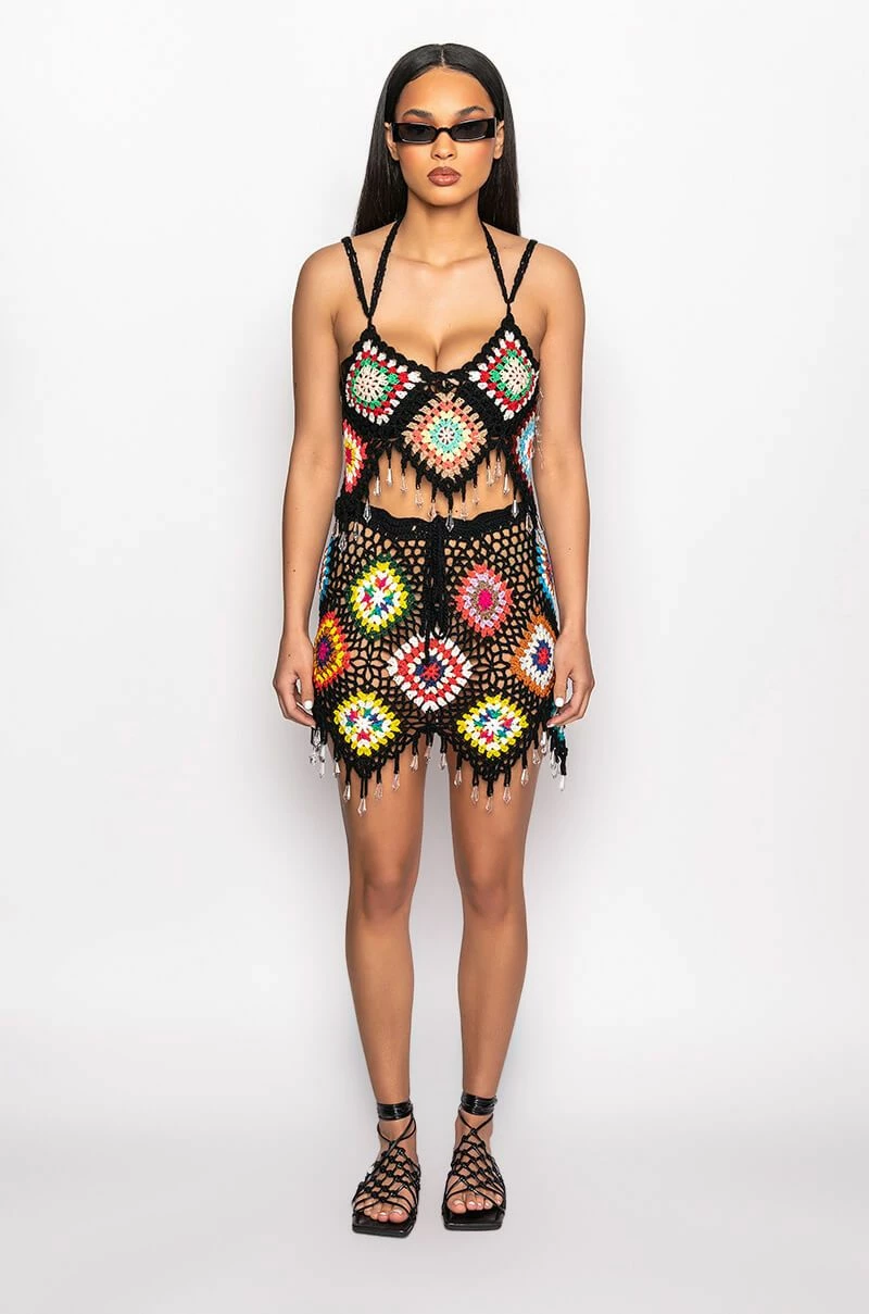 PACK YOUR BAGS RHINESTONE TRIM CROCHET CROP TOP - Image 8