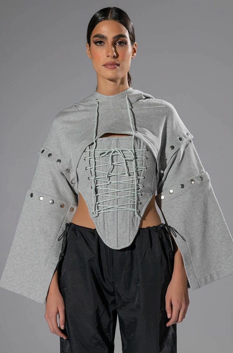 PERSUASIVE CORSET AND CROPPED CONVERTIBLE HOODIE SET - Image 2