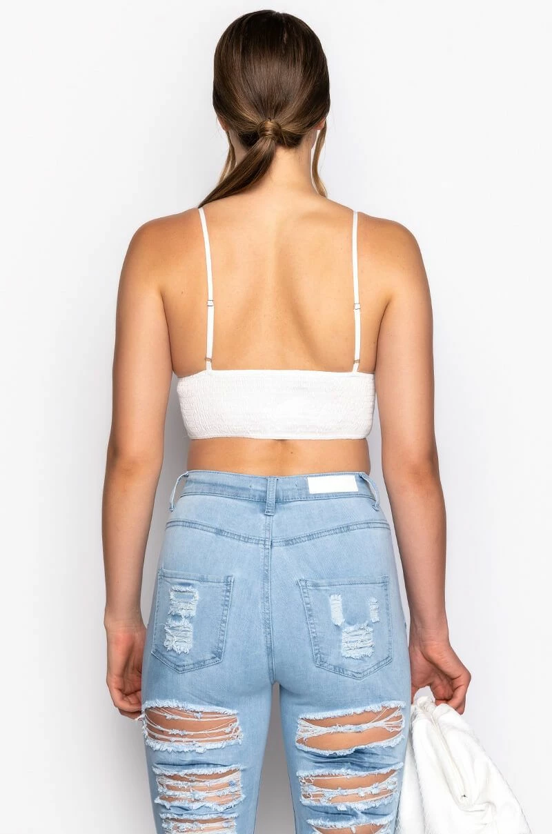 PICNIC IN THE PARK WOVEN TIE FRONT POPLIN BRALETTE - Image 7