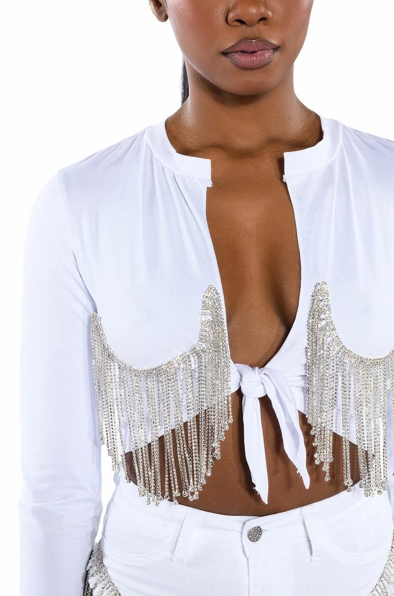 PIPING HOT RHINESTONE TIE FRONT LONG SLEEVE TSHIRT - Image 6