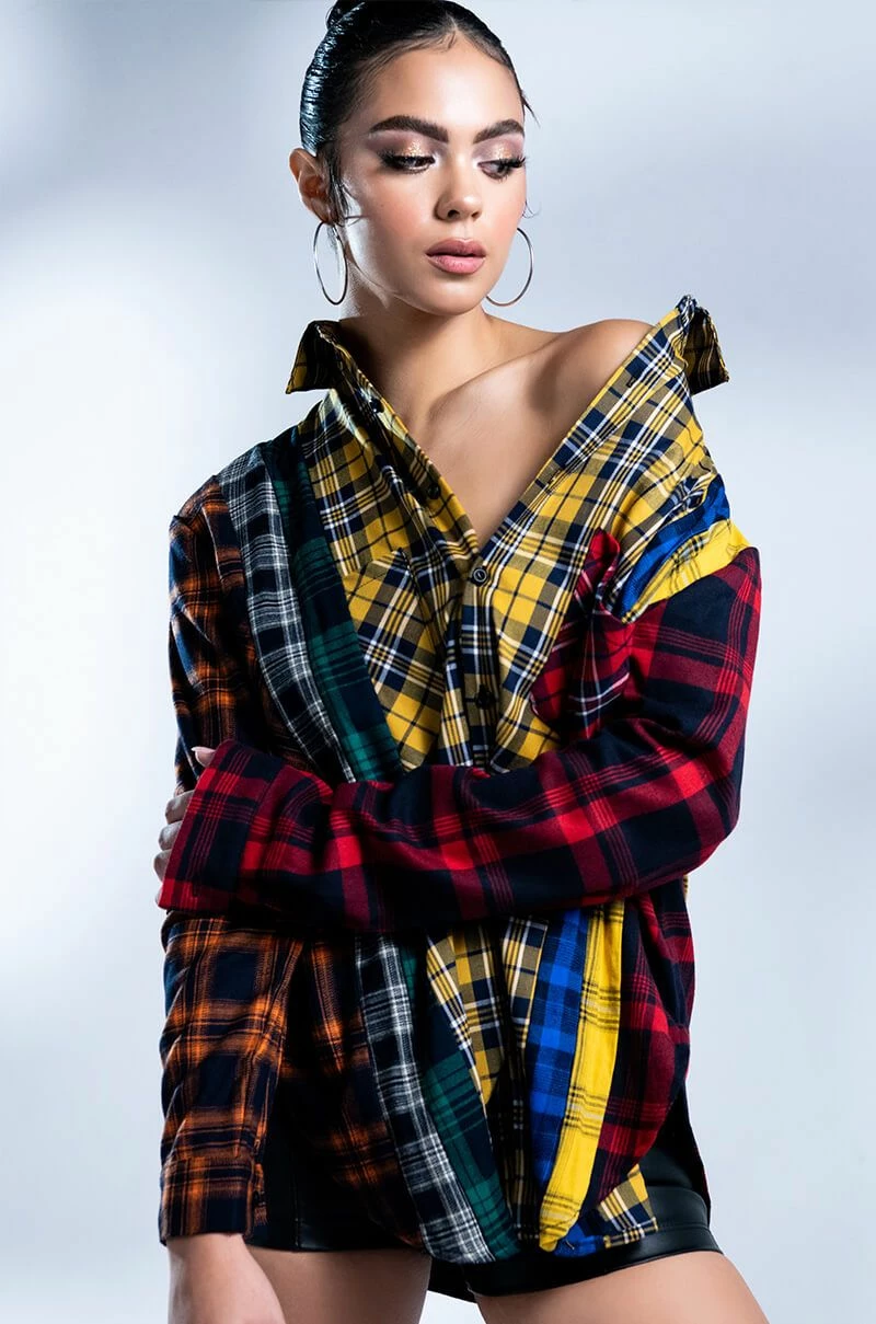 PLAID OBSESSION LONG SLEEVE BLOUSE