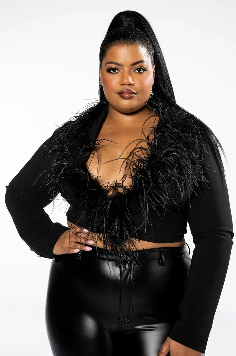 PLUS COME ON BABY FEATHER CROP BLAZER - Image 2