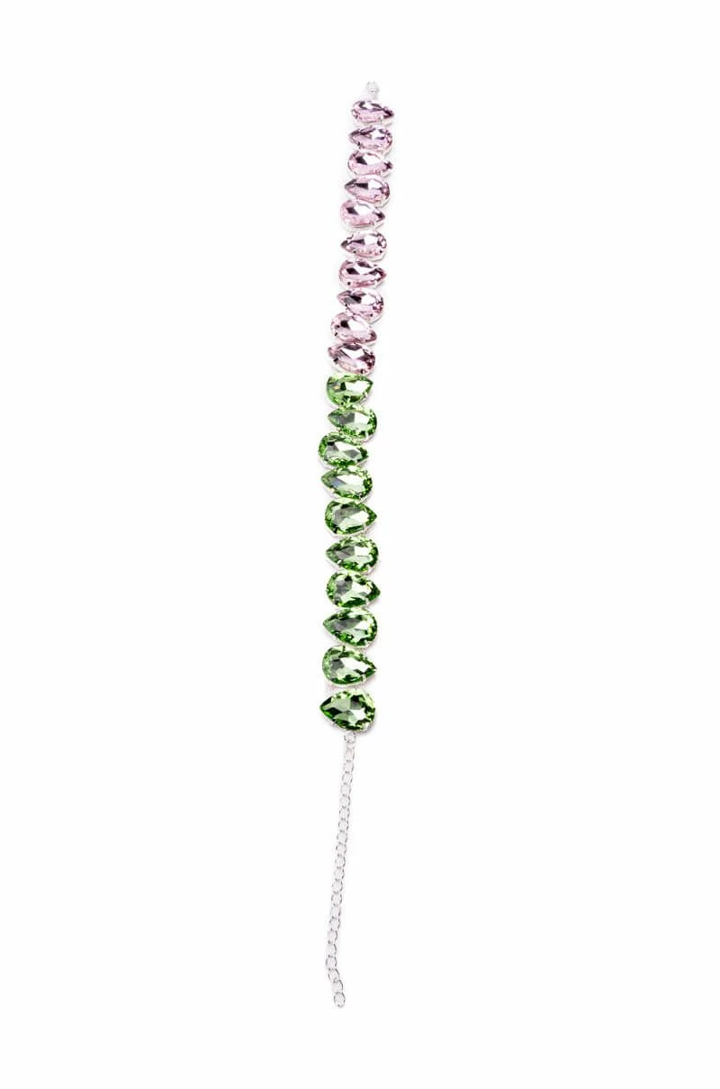 PRETTY IN PINK N GREEN RHINESTONE NECKLACE - Image 2