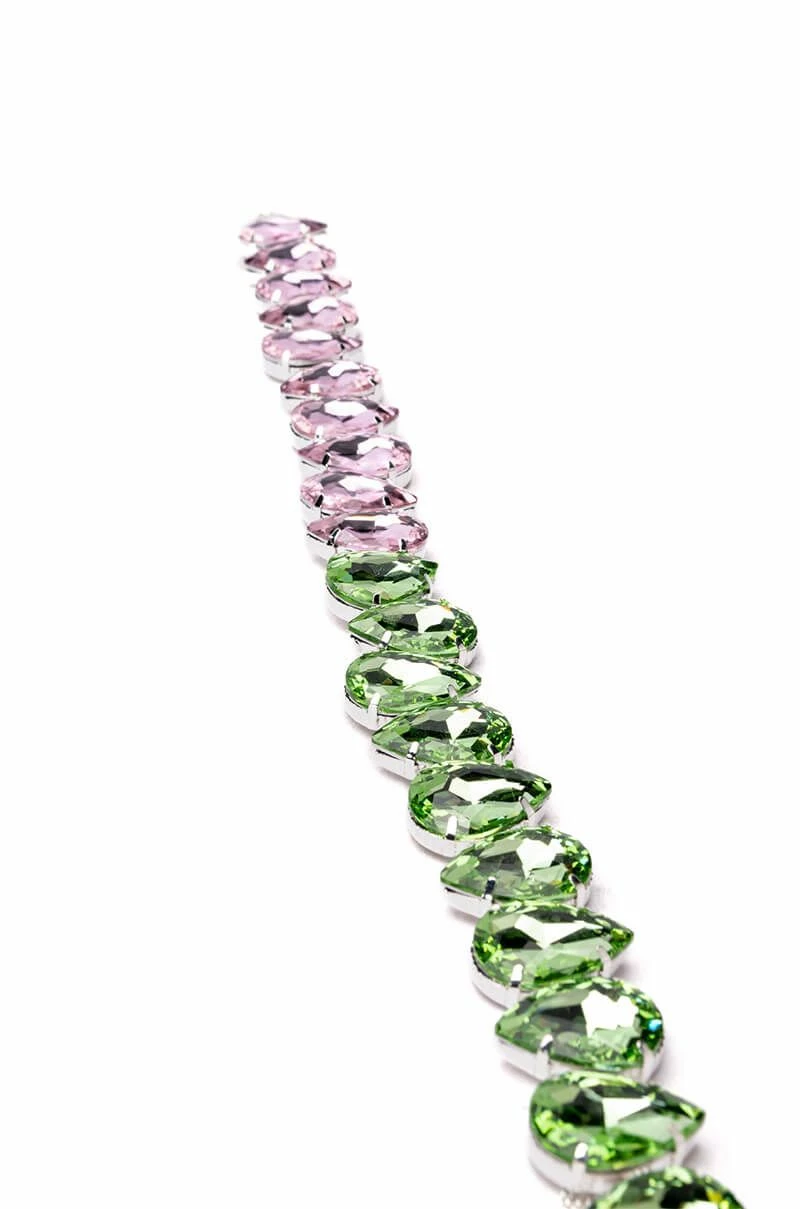 PRETTY IN PINK N GREEN RHINESTONE NECKLACE - Image 3