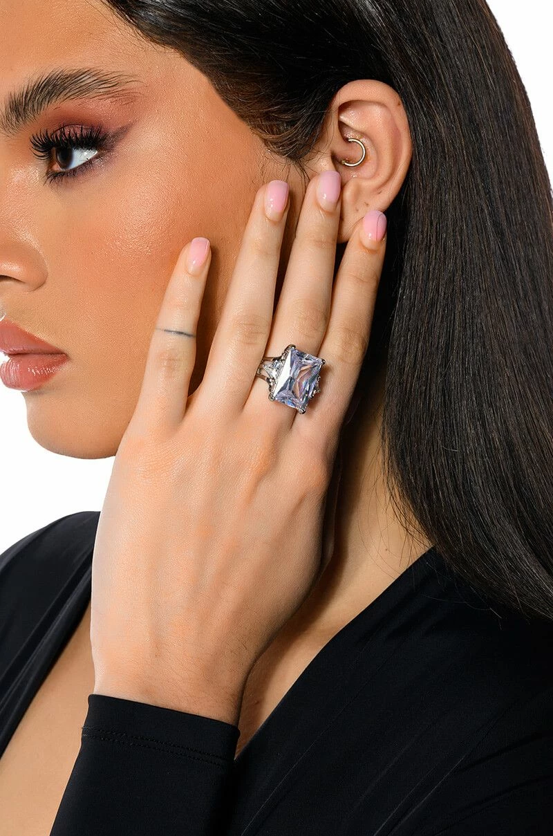 PUT IT ON MY TAB RHINESTONE COCKTAIL RING