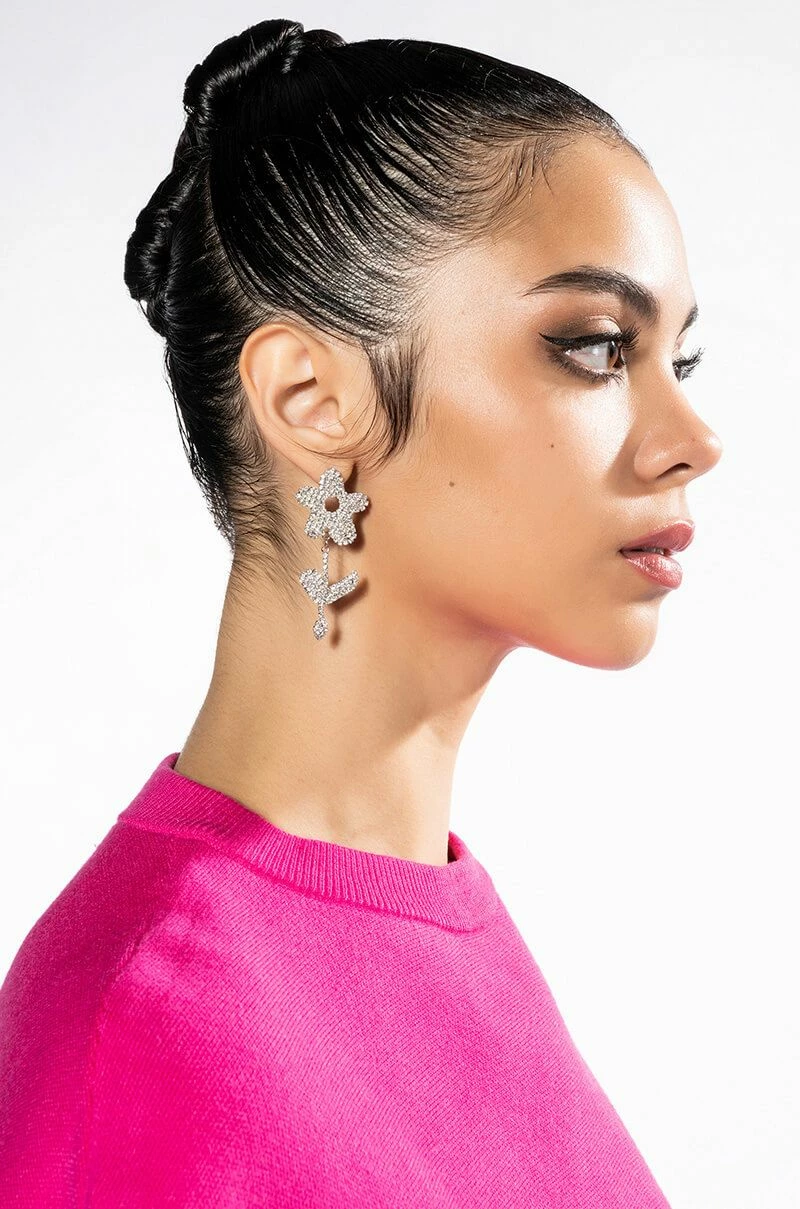 READY TO BLOOM RHINESTONE DANGLE EARRINGS - Image 3