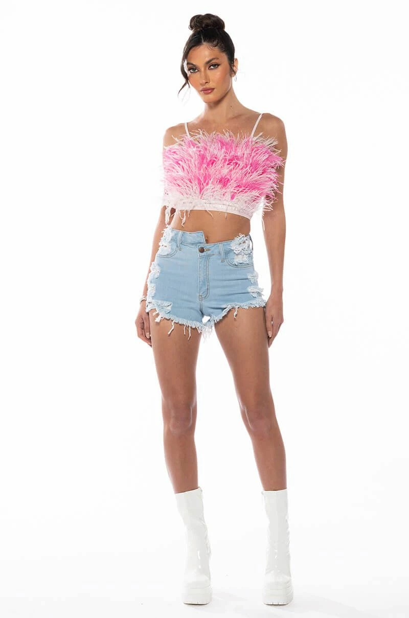 REAL OSTRICH FEATHER TOP IN PINK MULTI - Image 2
