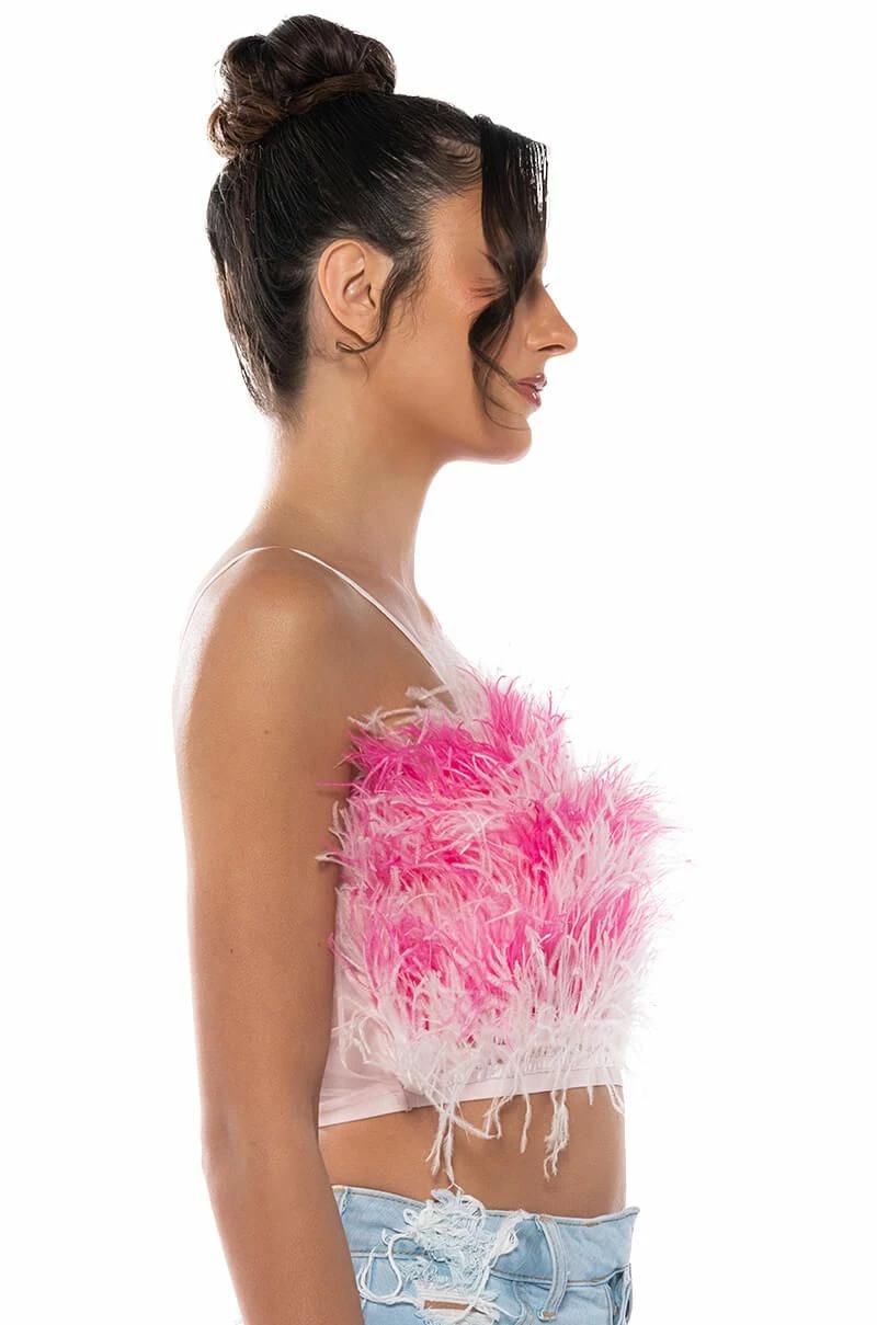 REAL OSTRICH FEATHER TOP IN PINK MULTI - Image 4