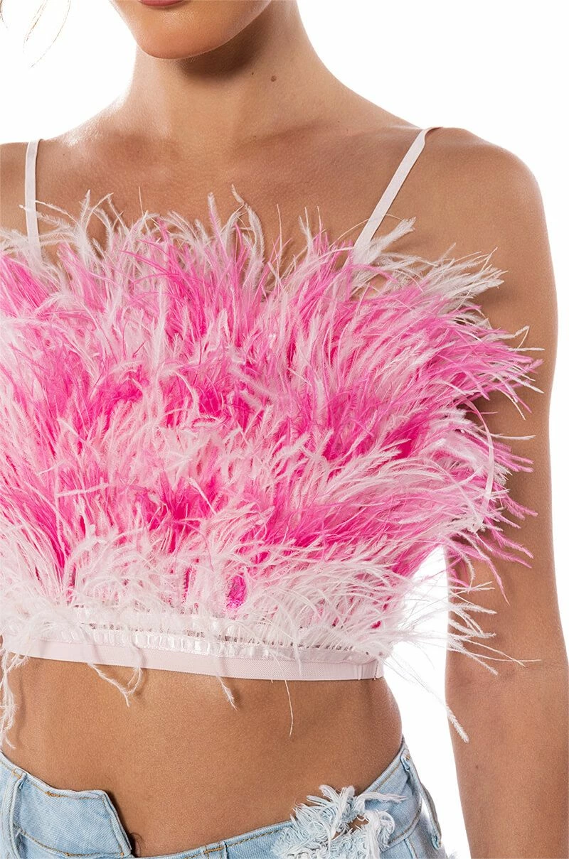 REAL OSTRICH FEATHER TOP IN PINK MULTI - Image 6