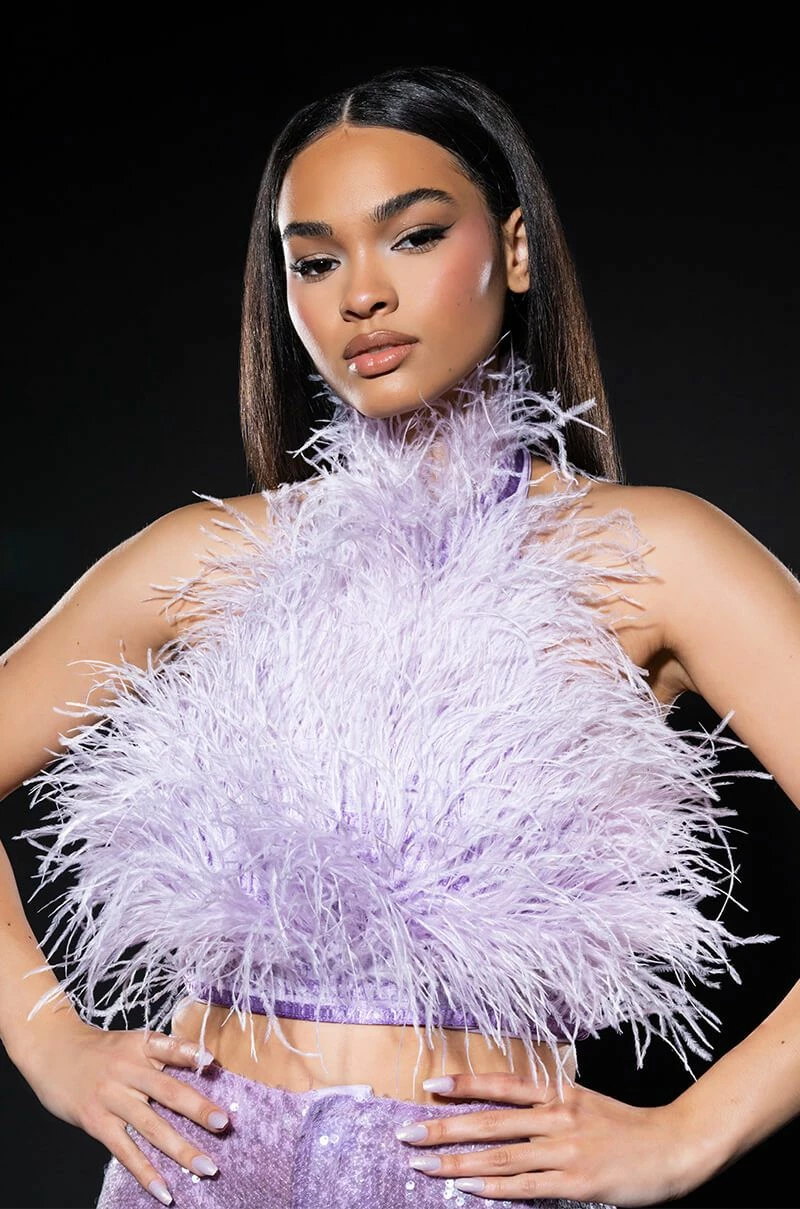 REAL OSTRICH FEATHER TOP IN LIGHT PURPLE