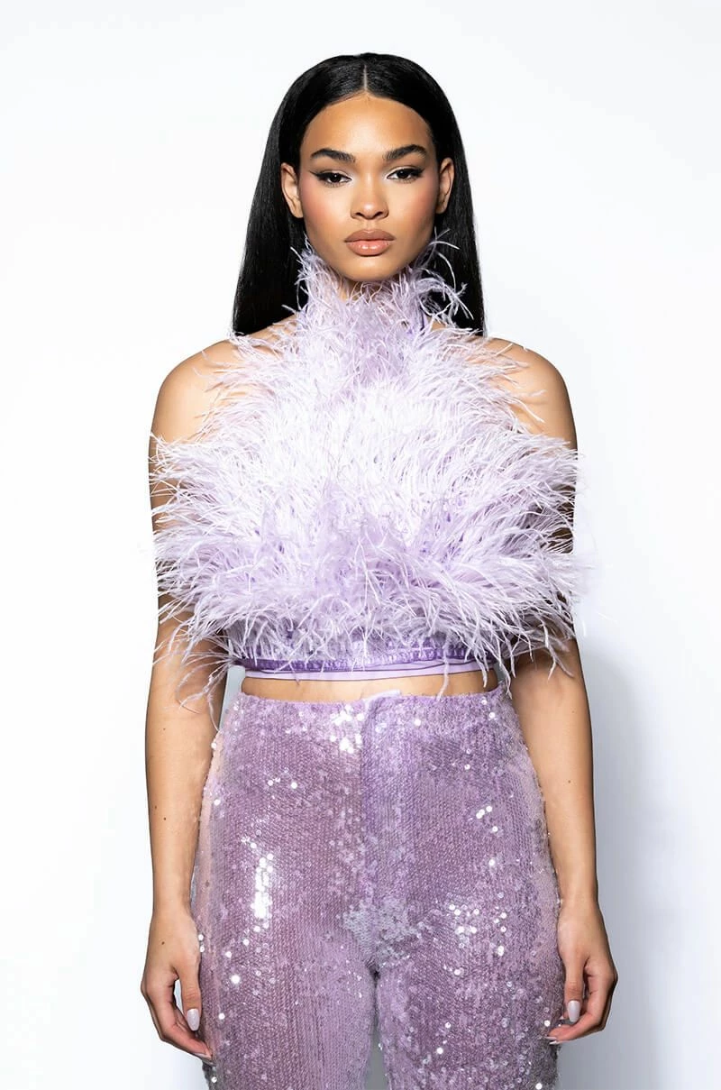 REAL OSTRICH FEATHER TOP IN LIGHT PURPLE - Image 3