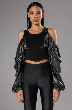 RIDE FOR YOU PU SLEEVE ZIPPER DETAIL TOP