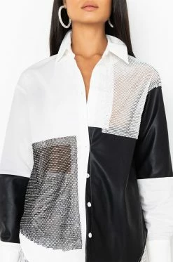 SAY IT AGAIN BUTTON UP BLOUSE WITH RHINESTONE TRIM