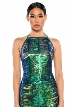 SENORITA EMBELLISHED HALTER TOP IN GREEN