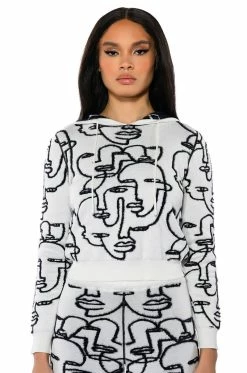 SHE'S GIVING ART REVERSIBLE LONG SLEEVE HOODED SWEATER