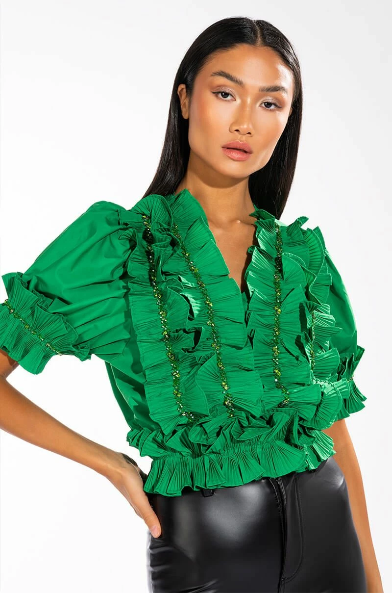 SIMPLY FRILLING RUFFLED SHORT SLEEVE BLOUSE
