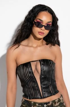 STALLION MESH PANEL FAUX LEATHER CORSET