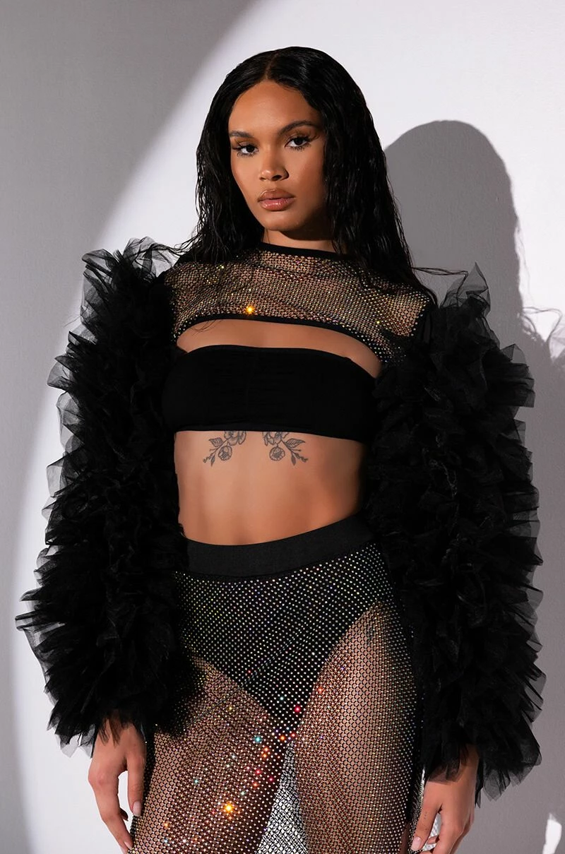 STEVIE RHINESTONE MESH TULLE LONG SLEEVE BLOUSE - Image 2