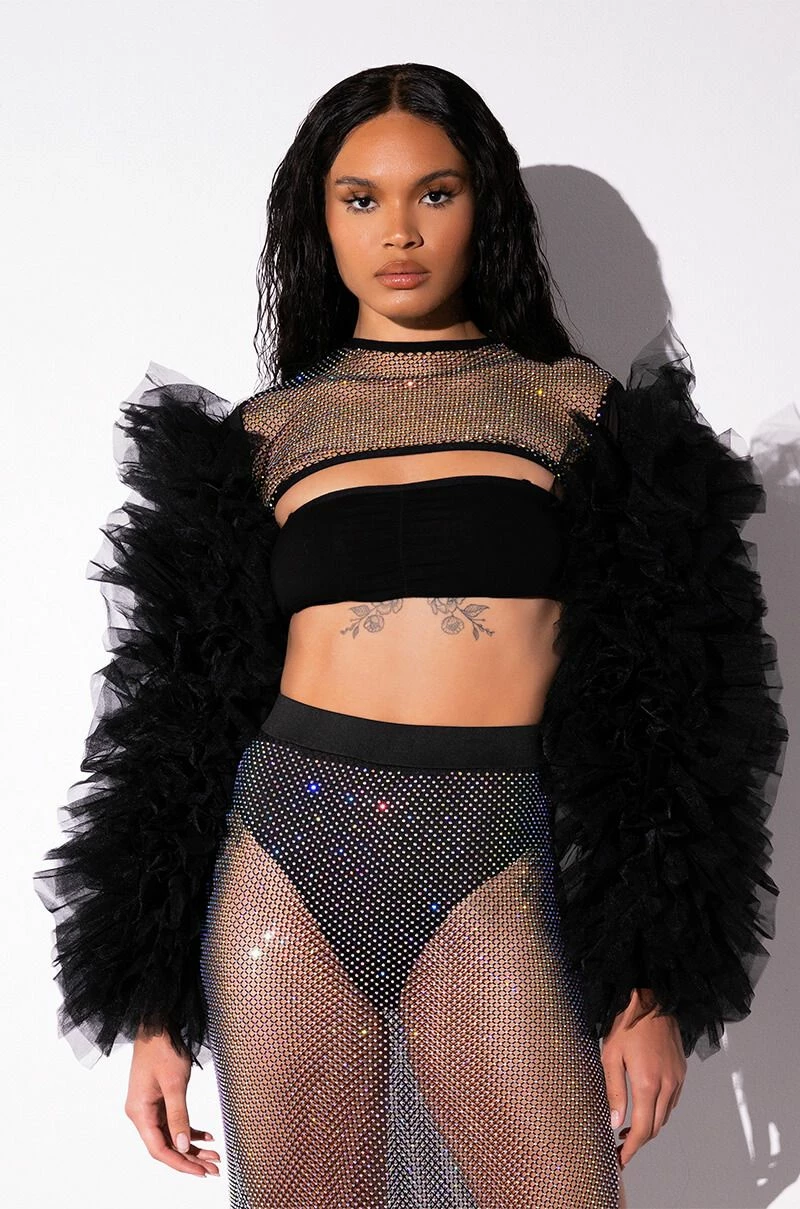 STEVIE RHINESTONE MESH TULLE LONG SLEEVE BLOUSE - Image 5