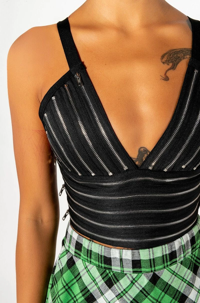 STOLE THE SHOW ZIPPER DETAIL CROPPED BANDAGE TANK - Image 8