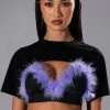 TAI FEATHER TRIM BRA AND ULTRA CROP TSHIRT SET