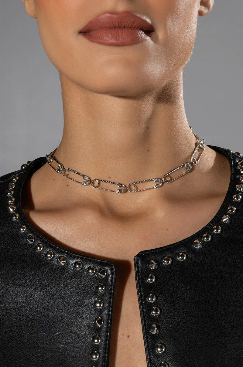 TAKE CAUTION RHINESTONE PAPERCLIP CHOKER - Image 3