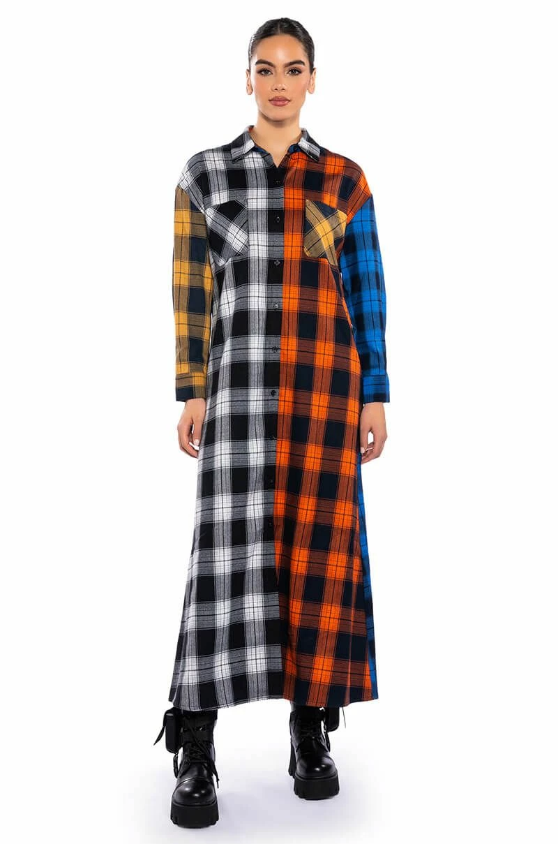 TEEN SPIRIT ULTRA LONG PLAID BUTTON DOWN - Image 2