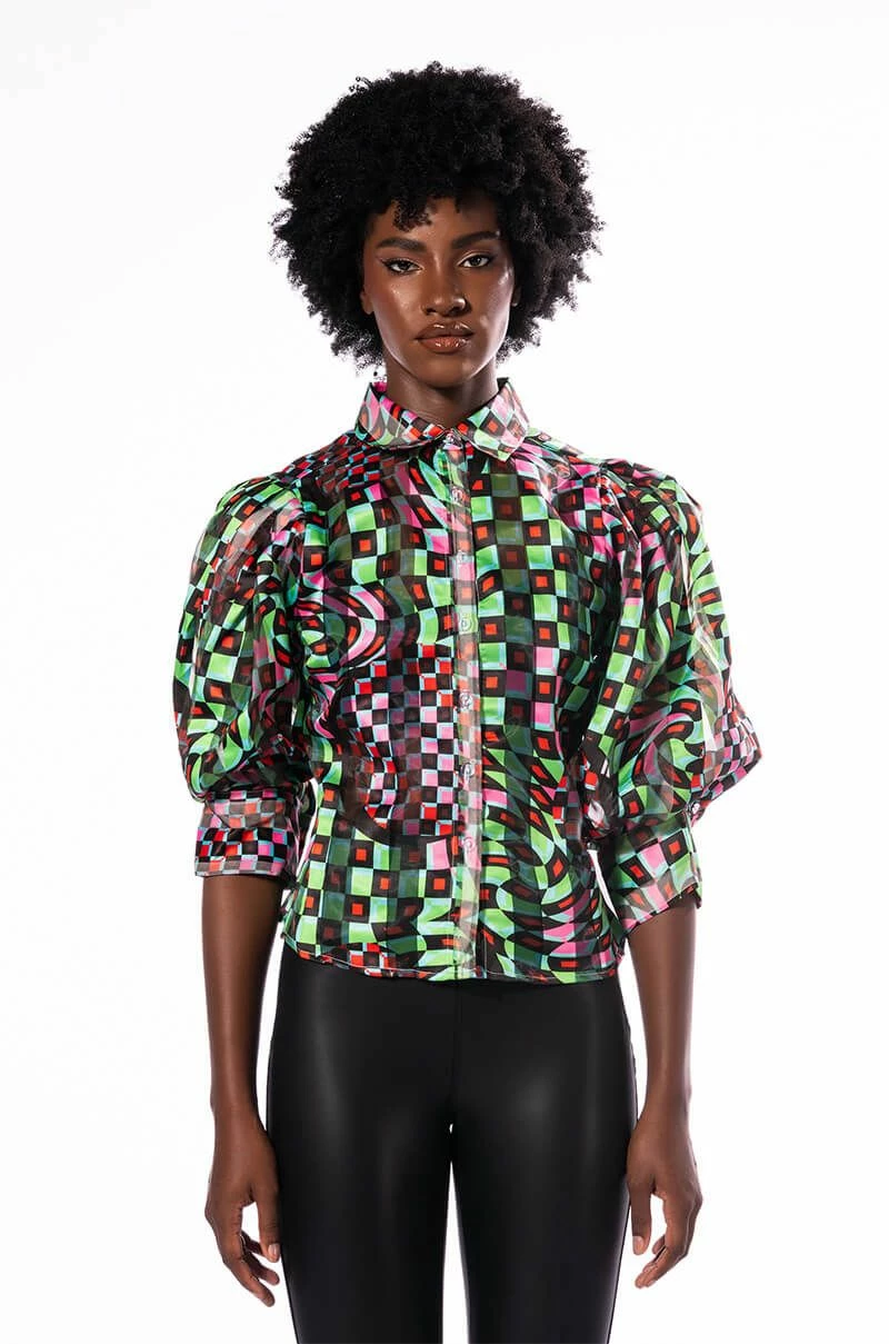 THAT GIRL IS POISON ORGANZA BUTTON DOWN BLOUSE - Image 3